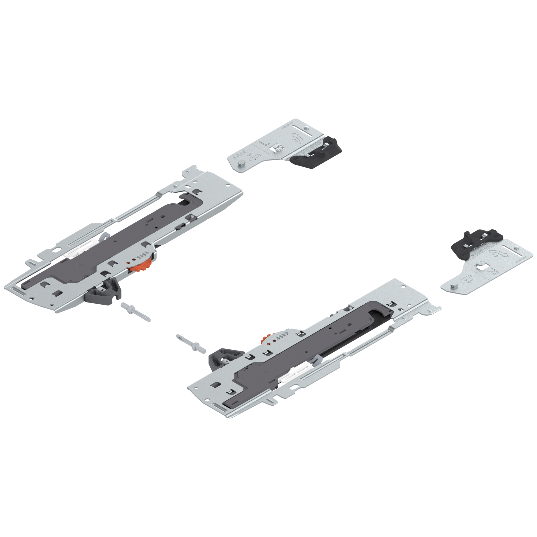  Zestaw (Jednostka TIP-ON BLUMOTION + Zabierak + Adapter), do TANDEMBOX, Typ L5, dł. NL=350-650 mm, Całkowita waga szuflady=35-65 kg, prawy+lewy, czarny