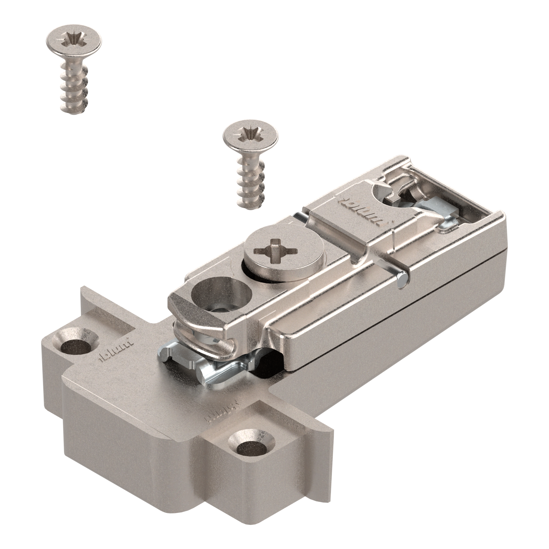 CLIP prowadnik, prosty, 0 mm, Cynk, Wkręty, RW: mimośród, do wąskiej ramki aluminiowej, niklowany