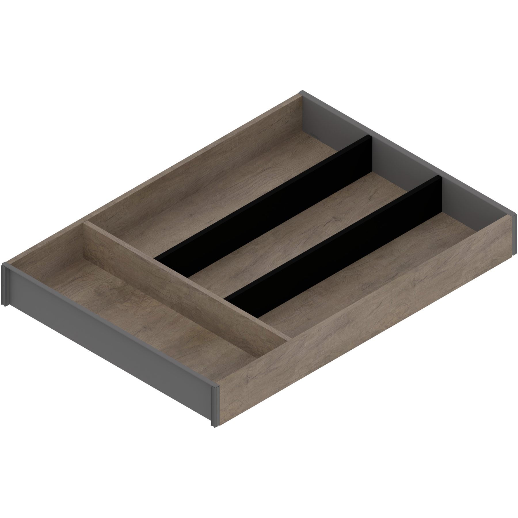 AMBIA-LINE  wkład na sztućce do szuflady standardowej, do LEGRABOX/MERIVOBOX, w opcji drewnopodobnej, 4 przegródka na sztućce, dł.=450 mm, szerokość=300 mm, Dąb Nebraska/szary
