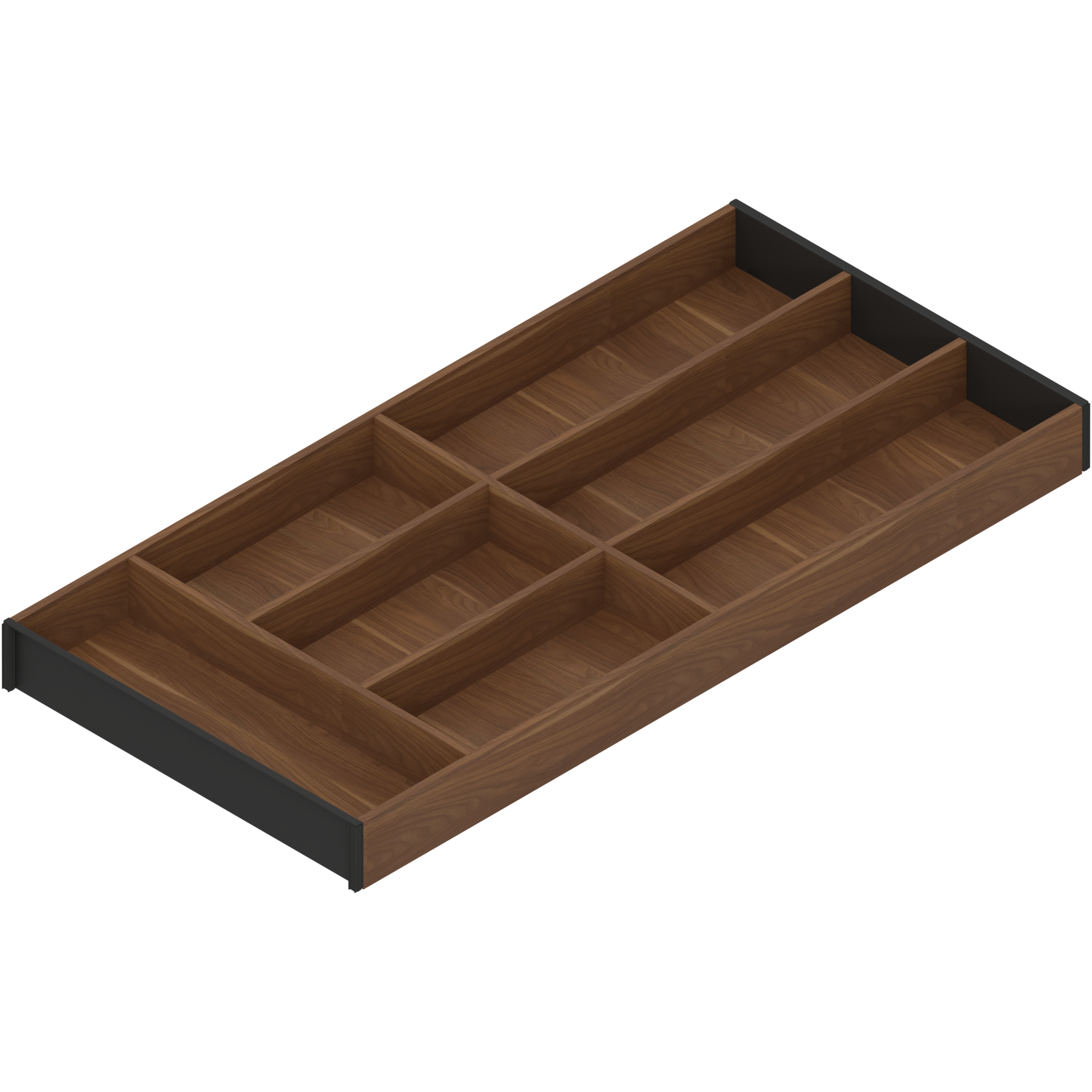 AMBIA-LINE  wkład na sztućce do szuflady standardowej, do LEGRABOX/MERIVOBOX, w opcji drewnopodobnej, 7 przegródka na sztućce, dł.=650 mm, szerokość=300 mm, Orzec Tenn./czarny car