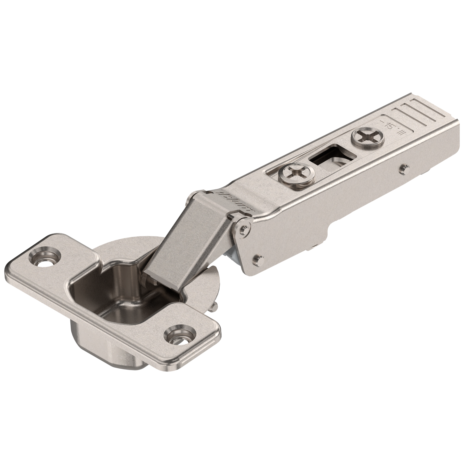 CLIP top zawias kątowy -15° III, max. nakładany, bez sprężyny, puszka: na wkręty, niklowany