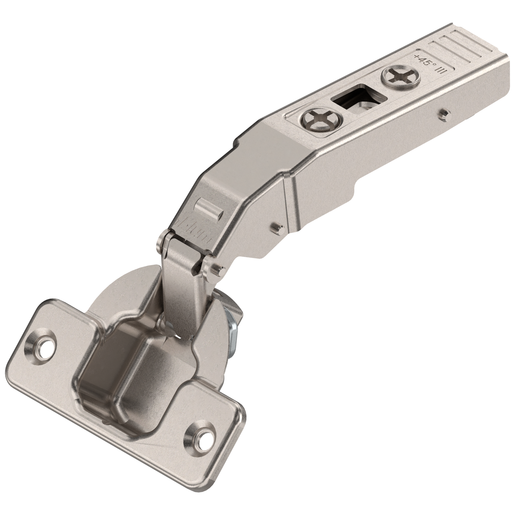 CLIP top zawias kątowy 45° III, max. nakładany, bez sprężyny, puszka: na wkręty, niklowany