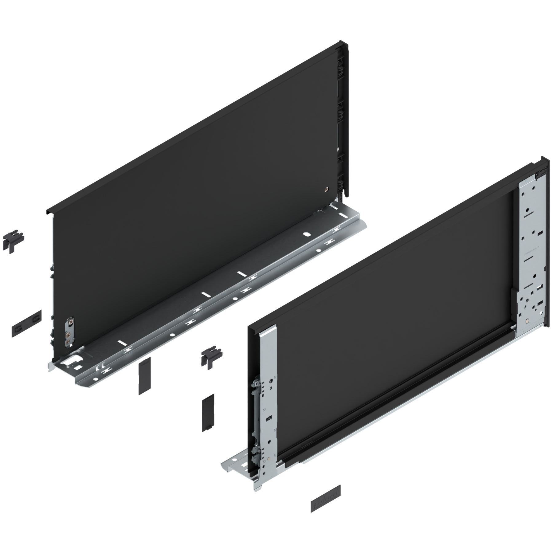 Bok szuflady LEGRABOX (za korpusem), wysokość F (241 mm), dł.=500 mm, lewy/prawy, do LEGRABOX pure, czarny mat