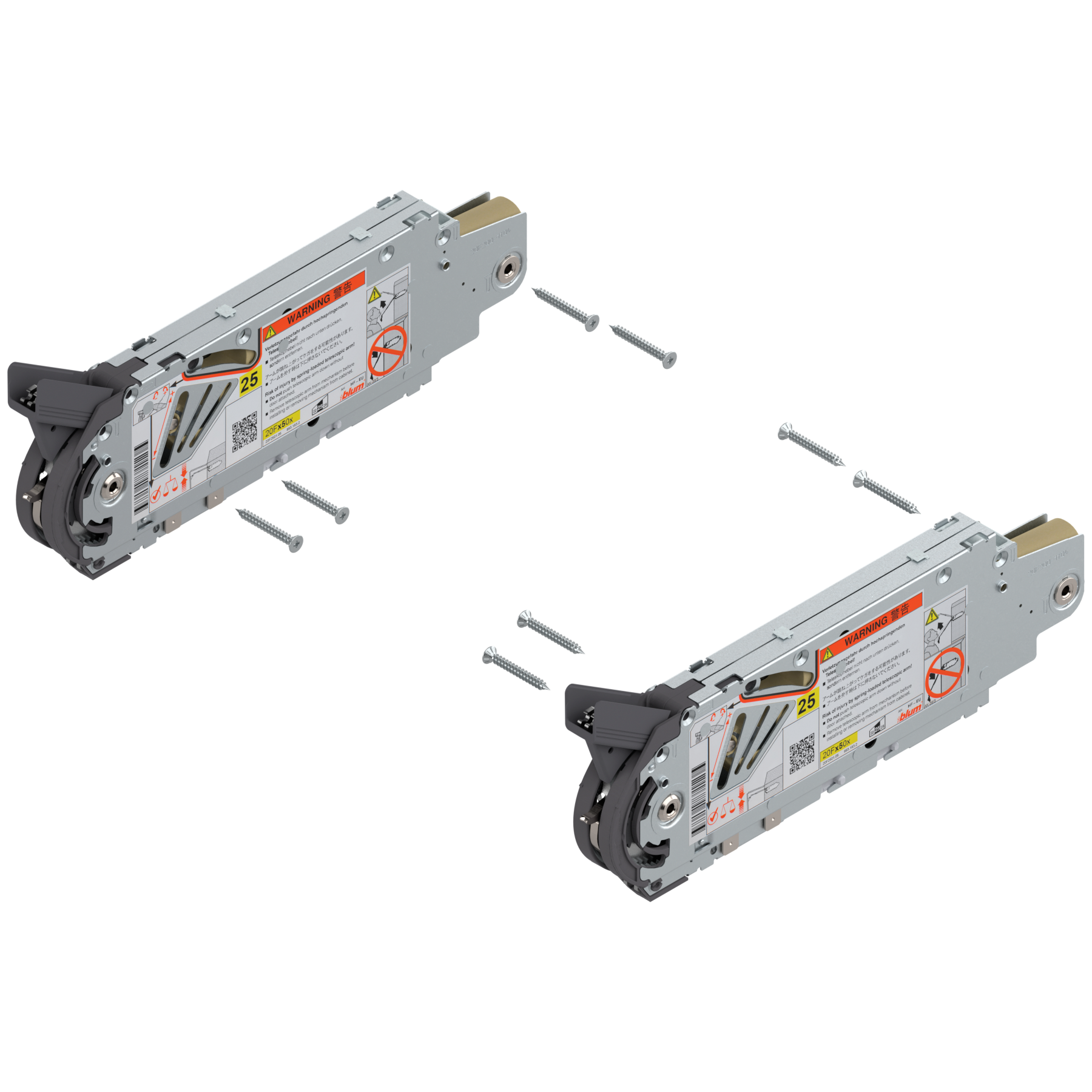 AVENTOS HF do frontów uchylno - składanych, siłownik (Zestaw), współczynnik mocy=5350-10150 przy 2 szt., odpowiedni do SERVO-DRIVE, cynkowana