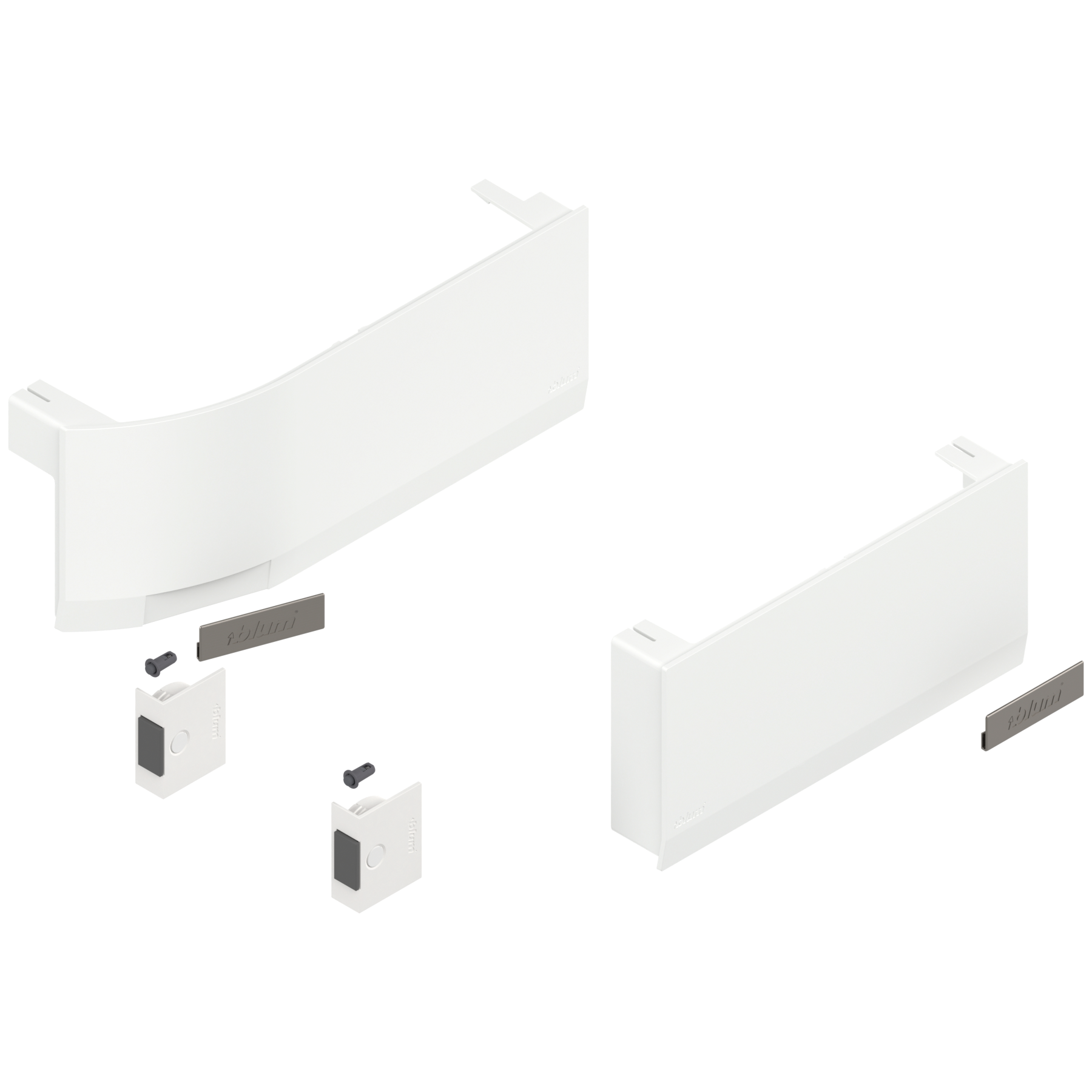 Front uchylny AVENTOS HK top, zestaw zaślepek (włącznie z Włącznik wpuszczany, w kpl.), lewa/prawa, do SERVO-DRIVE, jedwabiście biały/inox