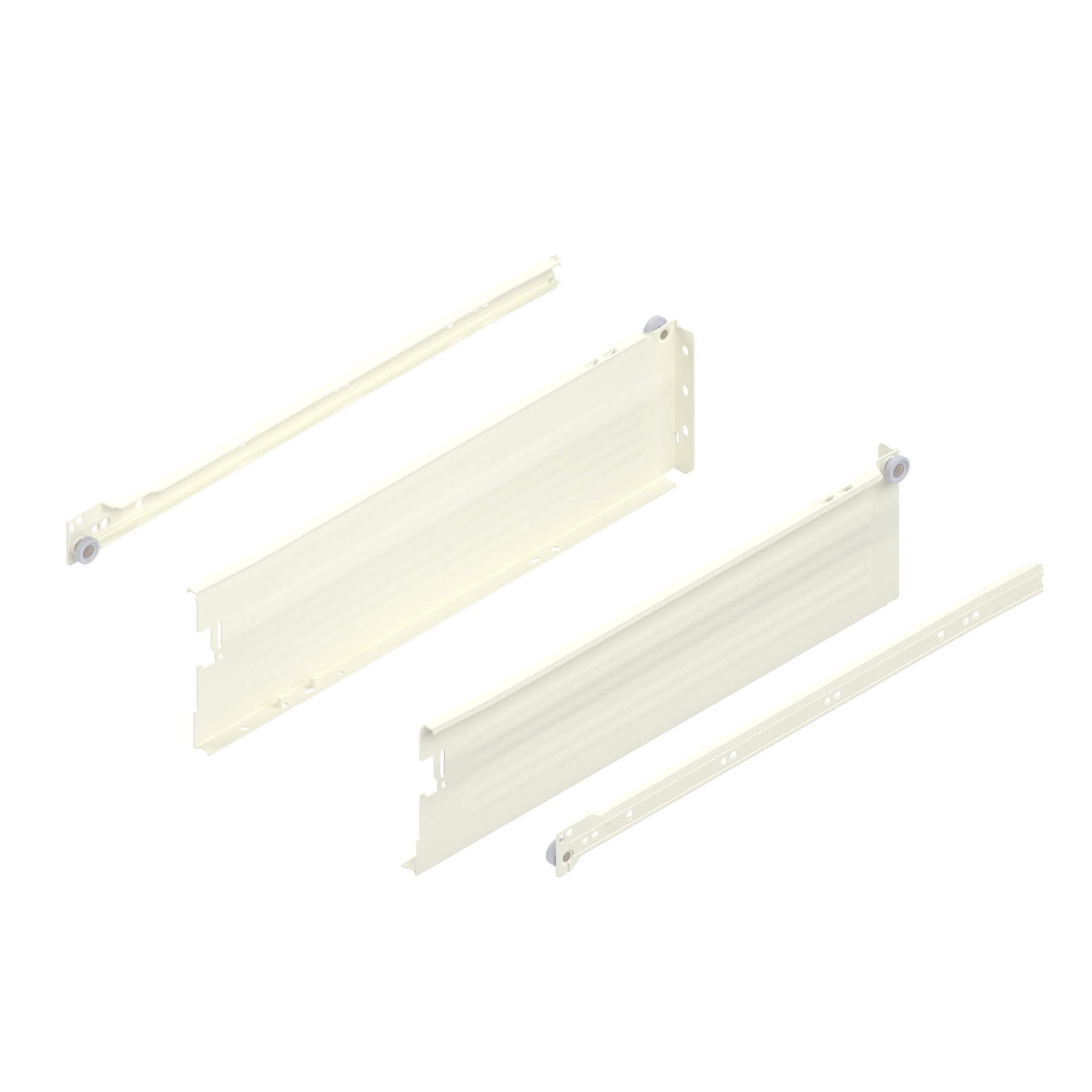 METABOX bok K (118 mm), Częściowy wysuw, 25 kg, dł.=450 mm, wersja na wcisk, lewy/prawy, R9001 kremowo-biała