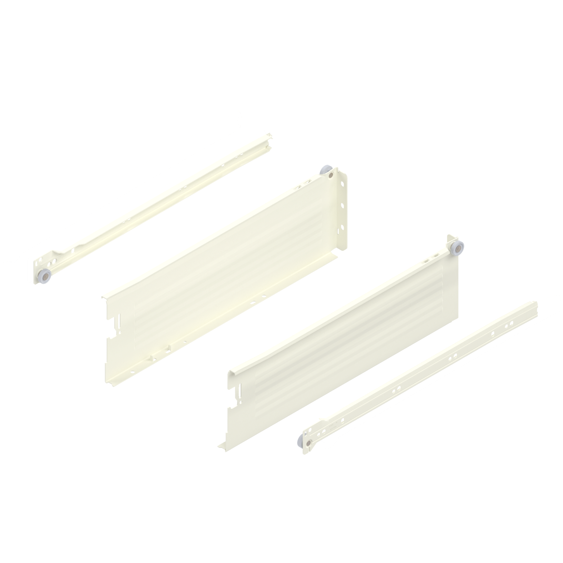 METABOX bok K (118 mm), Częściowy wysuw, 25 kg, dł.=400 mm, wersja na wcisk, lewy/prawy, R9001 kremowo-biała