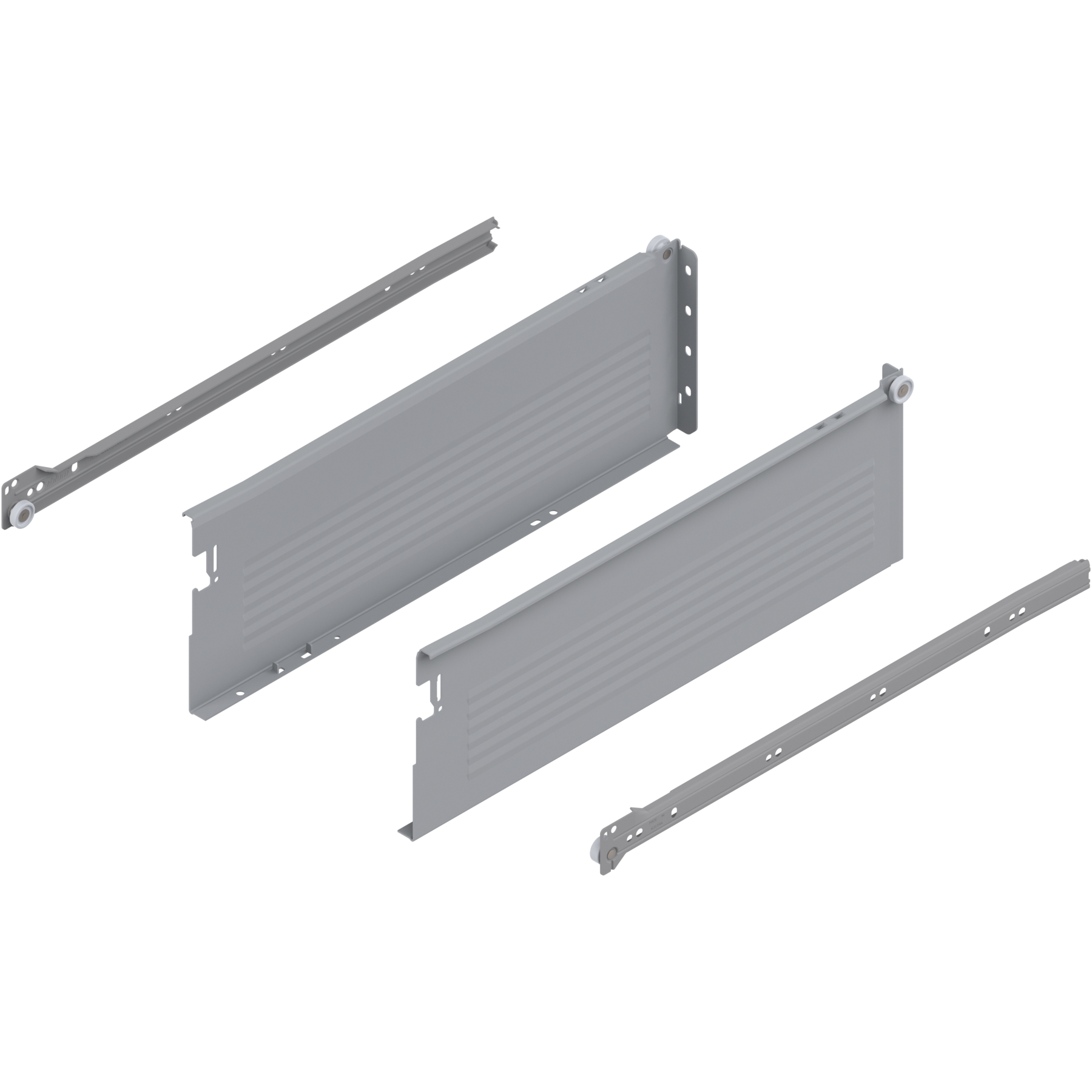 METABOX bok H (150 mm), Częściowy wysuw, 25 kg, dł.=450 mm, wersja na wcisk, lewy/prawy, R7004 szara