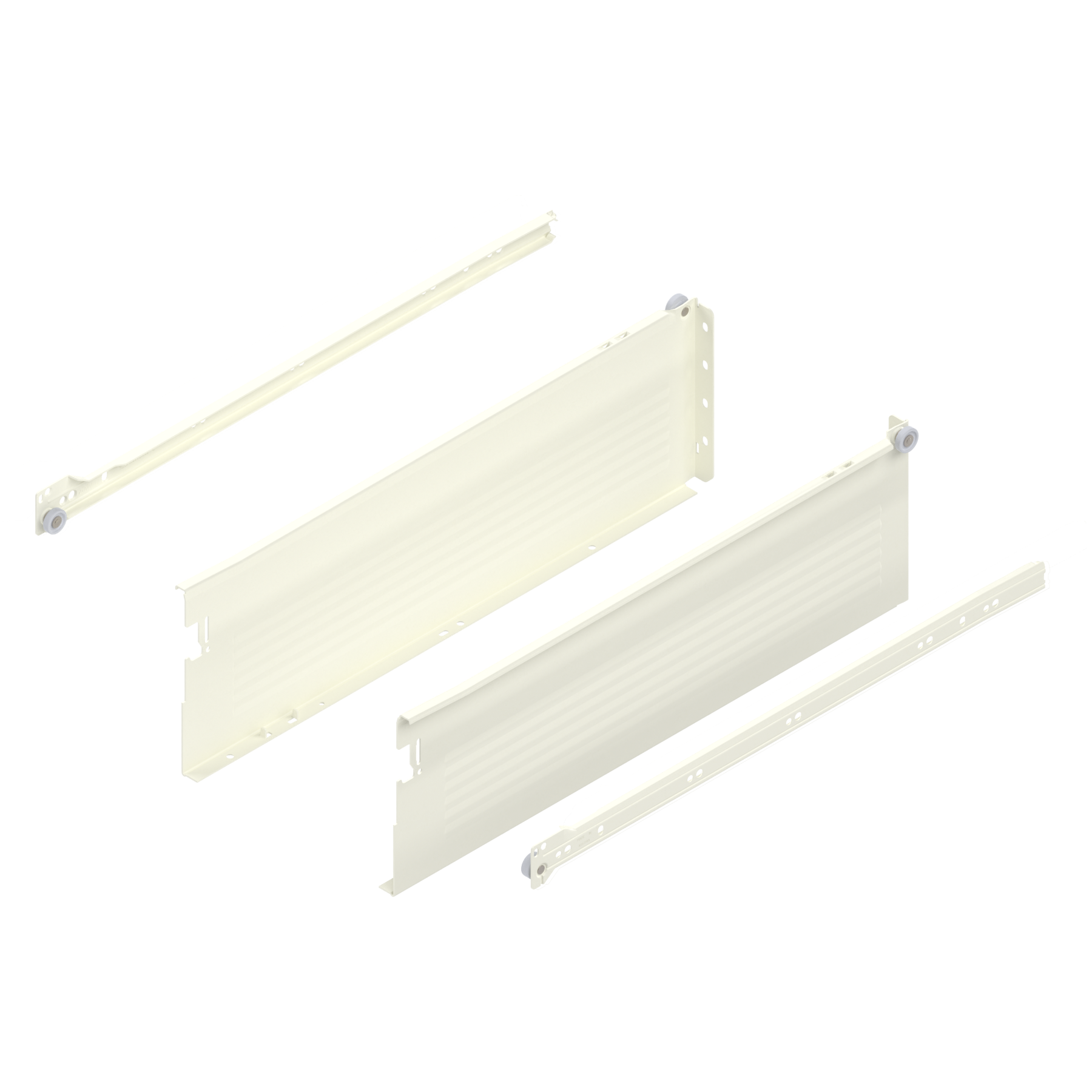 METABOX bok H (150 mm), Częściowy wysuw, 25 kg, dł.=500 mm, wersja na wcisk, lewy/prawy, R9001 kremowo-biała